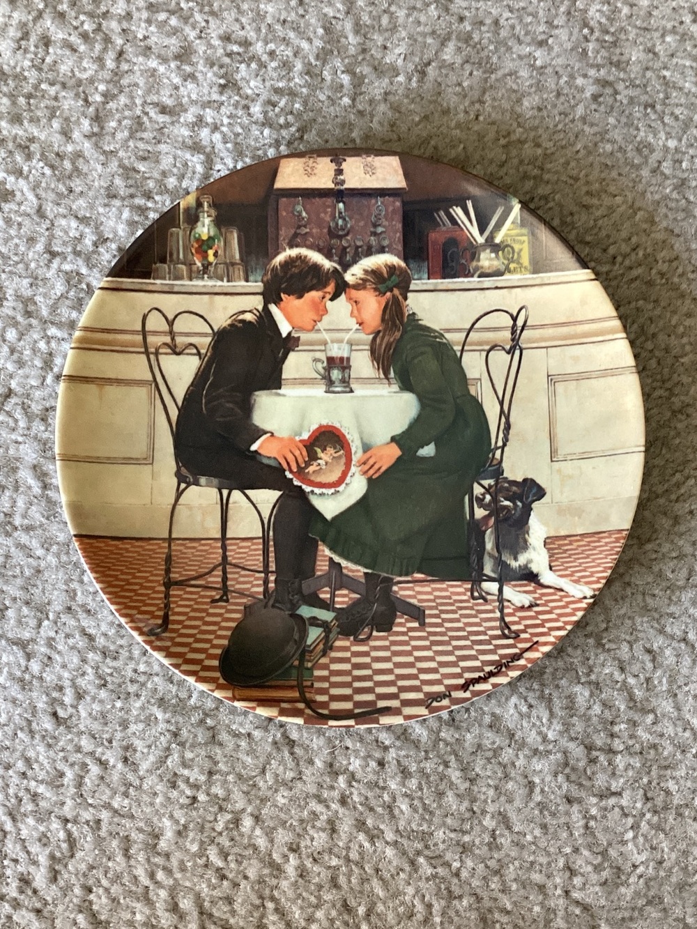 Norman Rockwell Green and Brown Romance Scene Decorative Plate